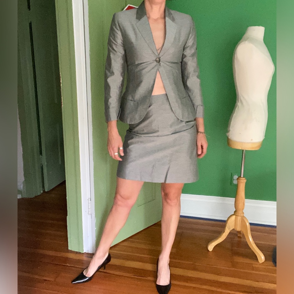 Vintage 90s/2000s Rene Lezard Gray Two-Piece Skirt Suit
